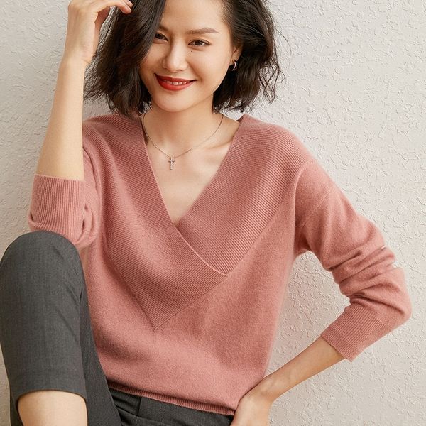 

2021 deep down in fashions woman's 100% pure cashmere knitted goat sweaters senior ladies tender jumpers 3-color h6f0, White;black