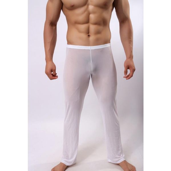 

плюс размера 2xl man длинные pant пижама sexy mesh дышащего скольжению mans sleep днище homewear see through пижамных штанов, Black;brown