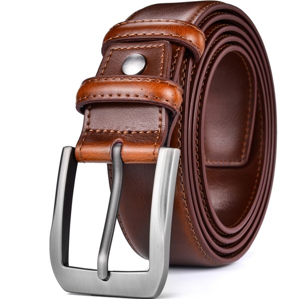 

men's genuine leather dress belt classic stitched design 38mm 'all leather' regular big and tall sizes y200520, Black;brown
