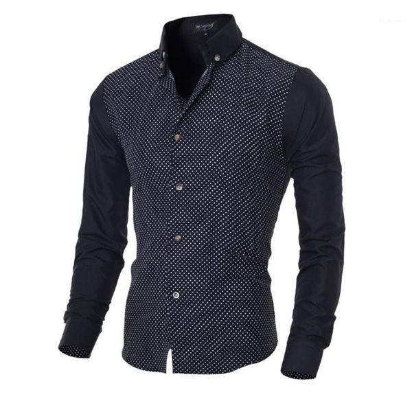 

studyset autumn shirt winter men long sleeve shirt polka dot combined color lapel slim casual combined color slim1, White;black
