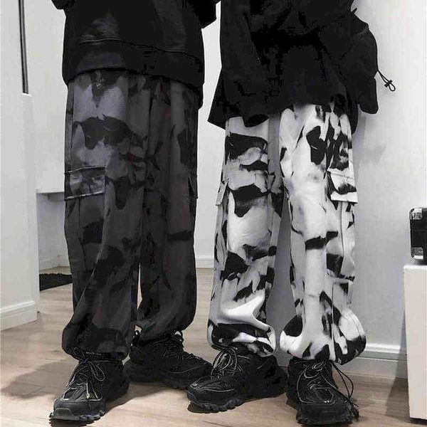 

wijde pijpen broek mannen vrouwen koreaanse harajuku high street retro tie-dye cargo losse hip-hop casual liefhebbers punk 0214, Black
