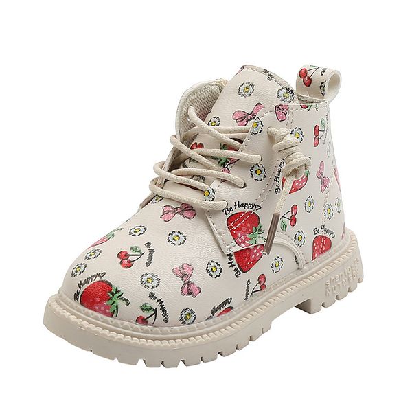 

capsella kids girls fashion lace-up work boots children spring autumn fruit printing ankle boots casual shoes size 22-31 q0112, Black;grey