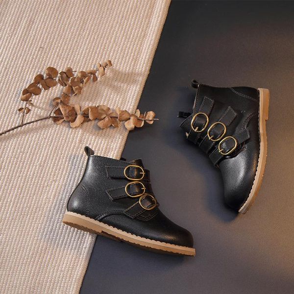 

boots soft children warm plush botas shoes side zipper boys girls winter black white kids short ankle, Black;grey
