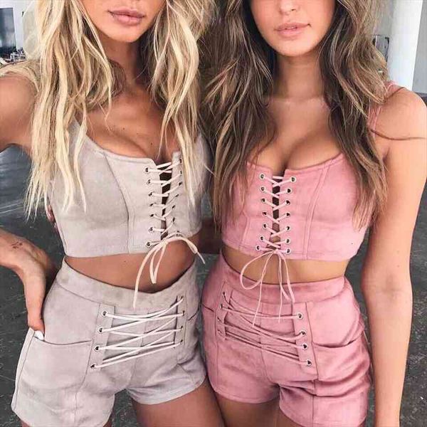 

women 2 pieces set bodycon crop short pants casual bandage clothes set two colors solid size s-xl, White