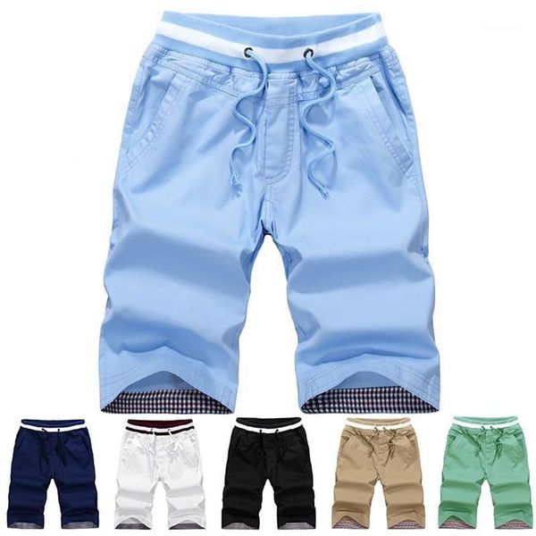 

2020 chino shorts work shorts summer casual for men solid color elastic waist sports cotton knee length1, White;black