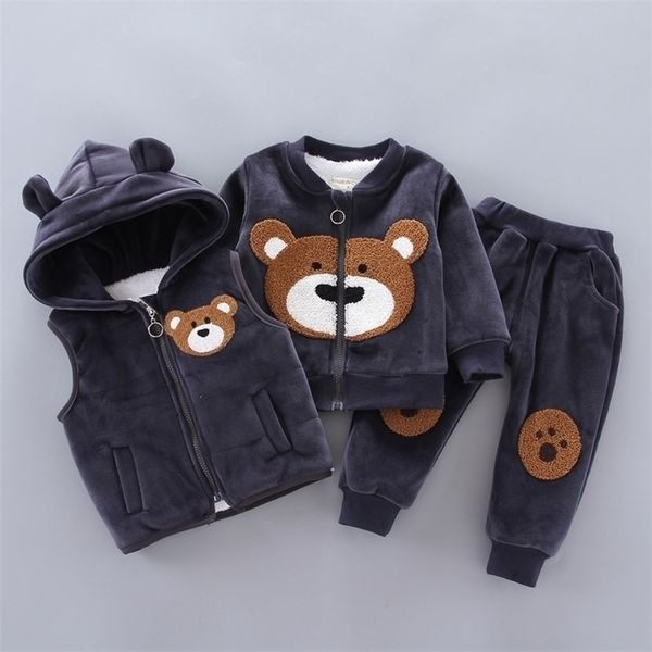 

baby boys girls clothing set 2019 winter fleece children cartoon bear hoodie outerwear outfits kids toddler warm costume suit t200707, White
