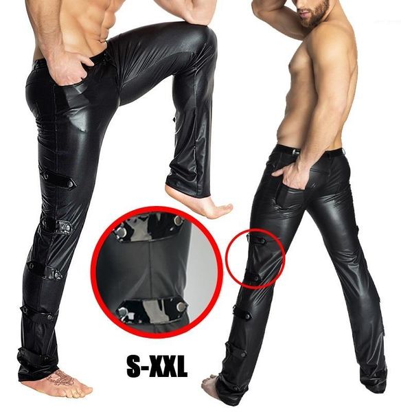 

black latex men pants liquid trousers for men stitching motorcycle pu faux leather stripper pants1