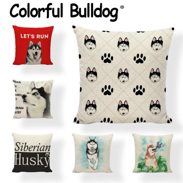

Lovely Siberian Husky Cushion Cover Oil Painting Cute Dog Collar 17*17In Pillowcase Butterfly Home Living Room Sofa Office Decor