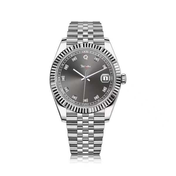 

men's automatic mechanical luxury watch requin brand new st9 stainless steel silver titanium diamond dial 126334 grooved bezel date jus, Slivery;brown