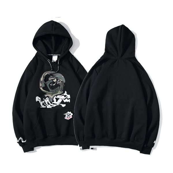 

men's hoodies fashion pure black color ape character letter print men streetwear women trendy sweatshirts