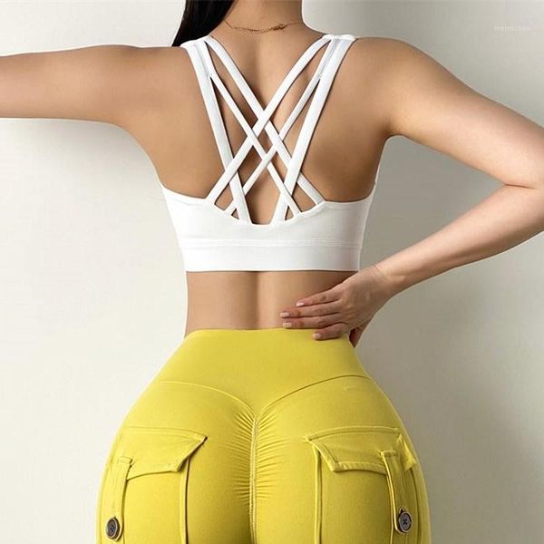

gym clothing nudity feel vest style sports bra high support shockproof fitness women beauty back yoga underwear workout running 1, White;black