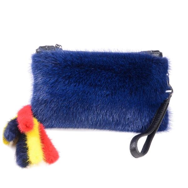 

whole pelt skin handbags women leather bag purse hand bag women's korean envelope party wedding color mink tassels