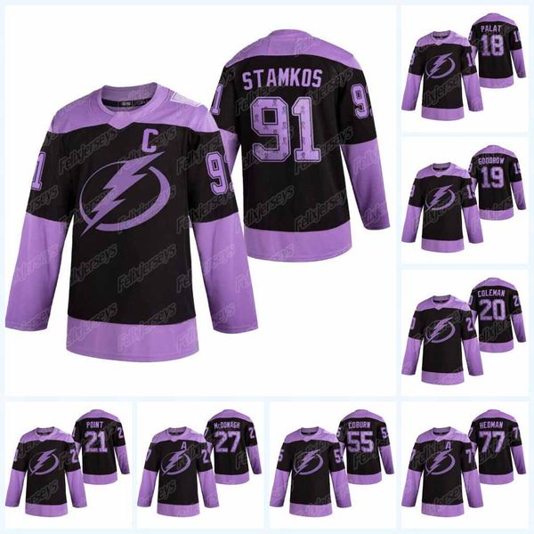

steven stamkos 2021 hockey fights cancer jersey anthony cirelli tampa bay lightning victor hedman brayden point nikita kucherov vasilevskiy, Black;red