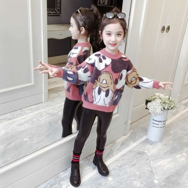 

winter thickened girl mink cashmere children's middle big girl's sweater, Blue