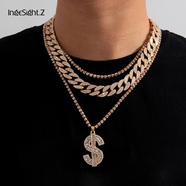 

chains ingesight.z punk hip hop iced out rhinestone miami curb cuban choker necklace gothic sign $ pendant necklaces for women jewelry, Silver