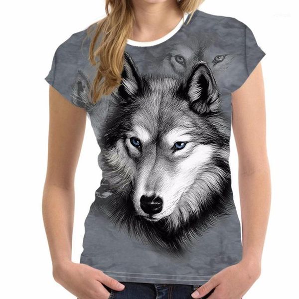 

fun male and female 3d wolf head print t-shirt men and women fashion personality street culture costumes#a31, White