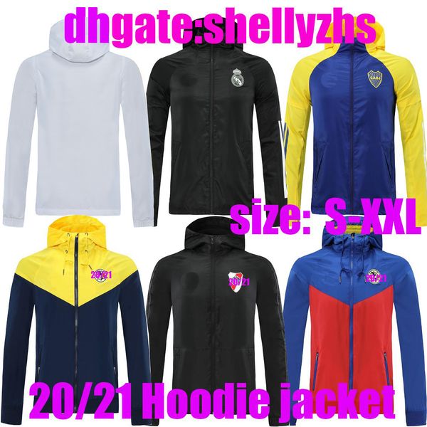 

20/21 full zipper hooded windbreaker 2020-2021 real madrid america soccer windbreaker olympique de marseille boca football jacket sports, Black