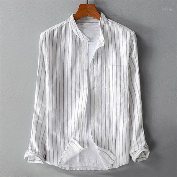 

casual mens stiped shirts long sleeve single breasted shirts cotton linen casual men's plus size -5xl1, White;black