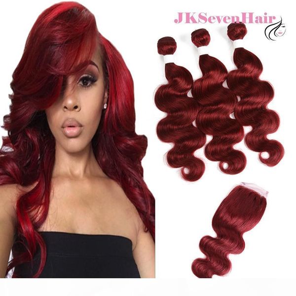 

unprocessed malaysian remy human hair 99j 3pcs with 4x4 inch lace closure #99j colored brazilian peruvian indian virgin hair with closure, Black