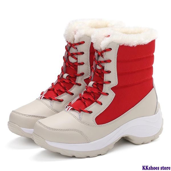 

boots women winter snow female waterproof high warm cotton shoes ankle platform thick bottom bottes femme, Black