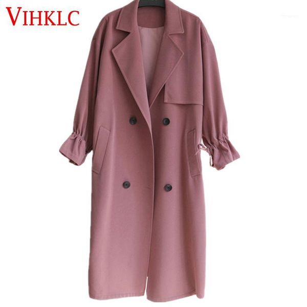 

2020 new spring autumn overcoats women trench coats long sleeve fashion turn-down collar overwear clothing xs-xxl h8851, Tan;black