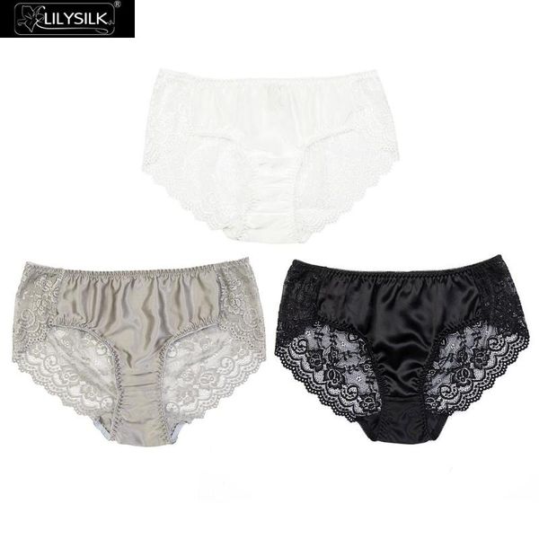 

women's panties lilysilk silk 100 pure 3 pack soft lace women, Black;pink