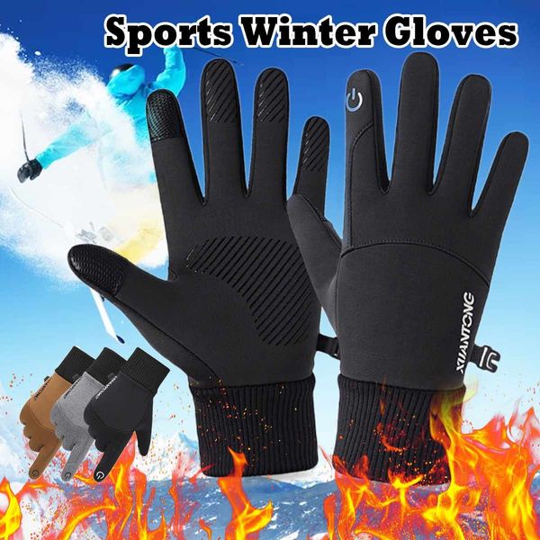 

warm thermal ski snow snowboard cycling touchscreen waterproof winter gloves for men women, Blue;gray