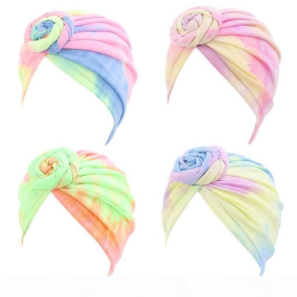 

womens boho spiral knotted turban hat stretch neon tie-dye chemo cap headwrap