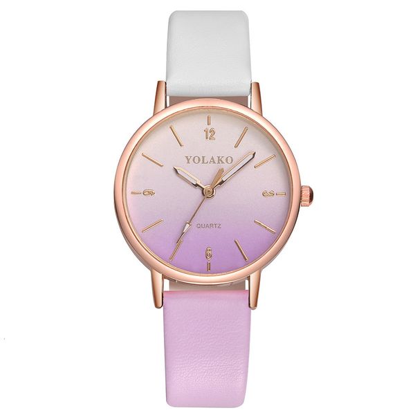 

yolako womens simple leather quartz watch creative gradient two-color dial women ladies dress watch students casual wristwatch, Slivery;brown