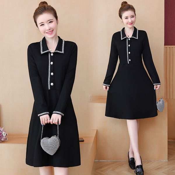 

womens large plus size dressed autumn long sleeve shirts casual thin blouse looser line skater dresses e61a, Black;gray