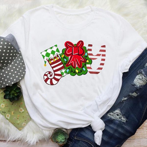 

women letter new year happy mood style 90s holiday merry christmas print lady female graphic tees clothes t shirt t shirt, White