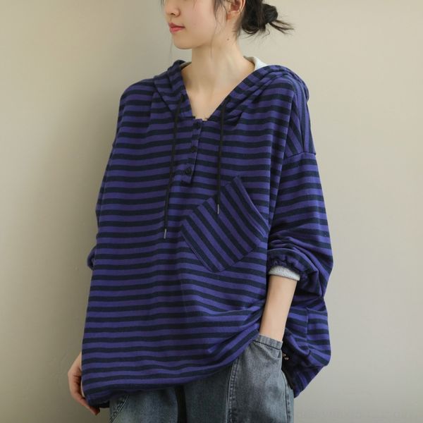 

5fbdh 2020 pwgz5 new artistic loose striped pulloversweater pullover casual hooded long sleeve pullover women for sweater autumn, Black