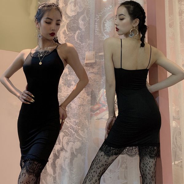 

latin dance female black dress lace slim summer sleeveless birthday party wear tango dress stage show dancewear bi933, Black;red