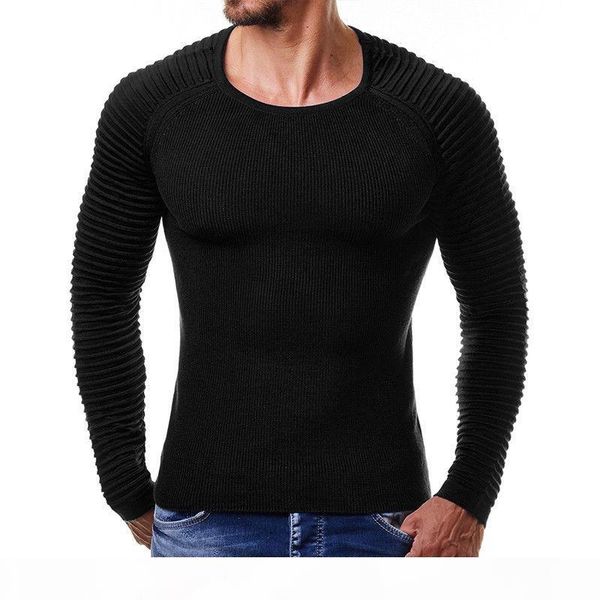 

men's knit pullover, slim fit cable knit long sleeve crew-neck sweater, black and white striped folds sweater, White;black