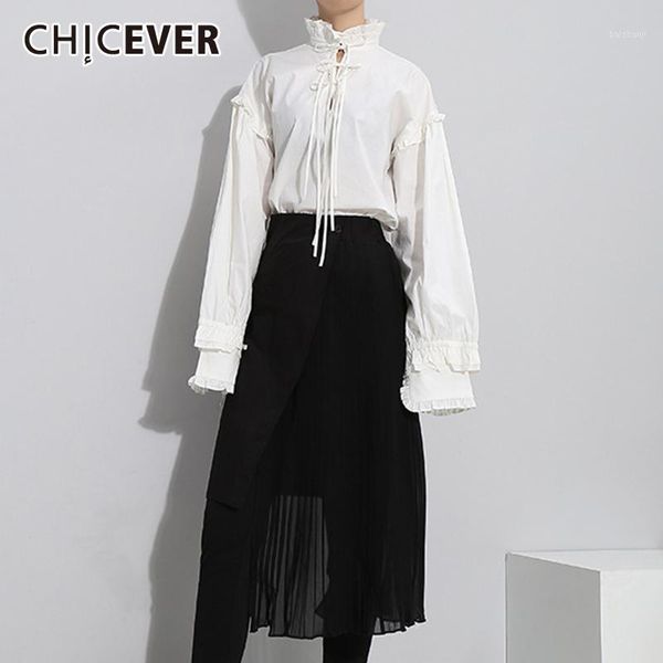 

chicever korean lace up bowknot women's blouse stand collar long sleeve casual loose autumn female shirts 2019 fashion new1, White
