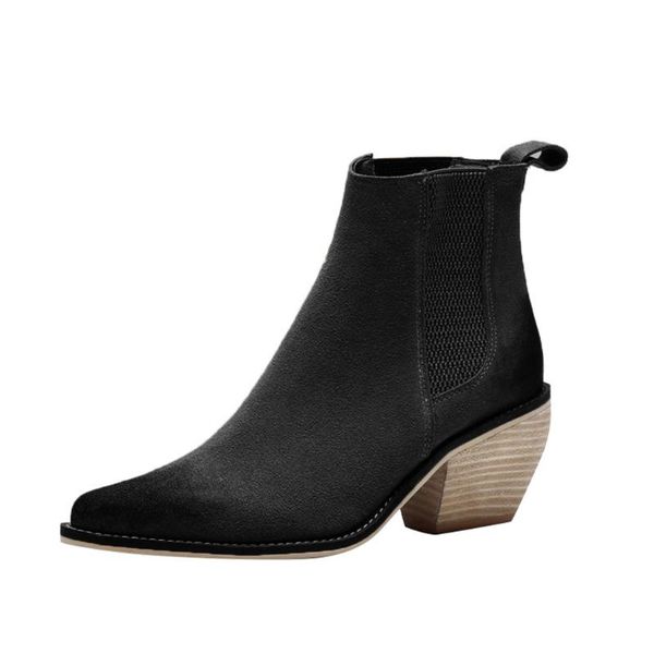 

boots women retro suede flat low-heeled solid color short booties square head botas de mujer chaussures femme a40, Black