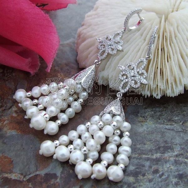 

women's white round pearl cz pave lever back earrings1, Golden