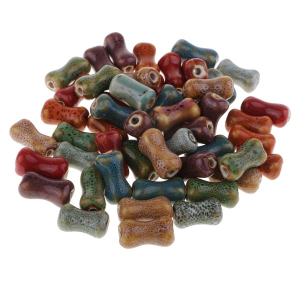 

50 pieces novelty ceramic bone shape beads spacers new year gifts handmade present 17x10x3mm