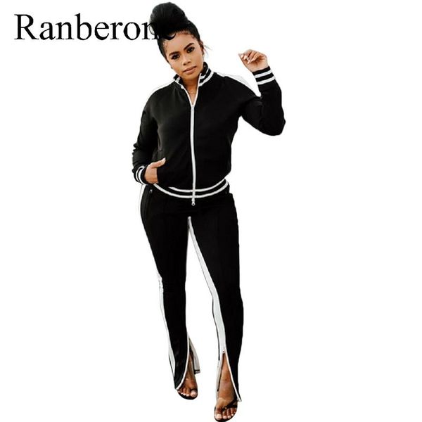 

casual sport suit women tracksuit set stripe solid long sleeve striped sweatshirt crop pants set 2pcs tracksuit sweat suit, White;black
