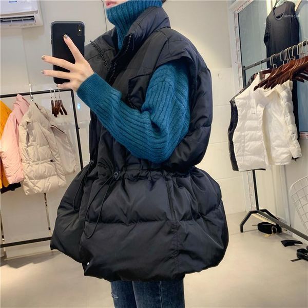 

winter spring warm vest 2020 korean loose coat thickening slim waist down jacket waistcoat women puffer jacket1, Black;white