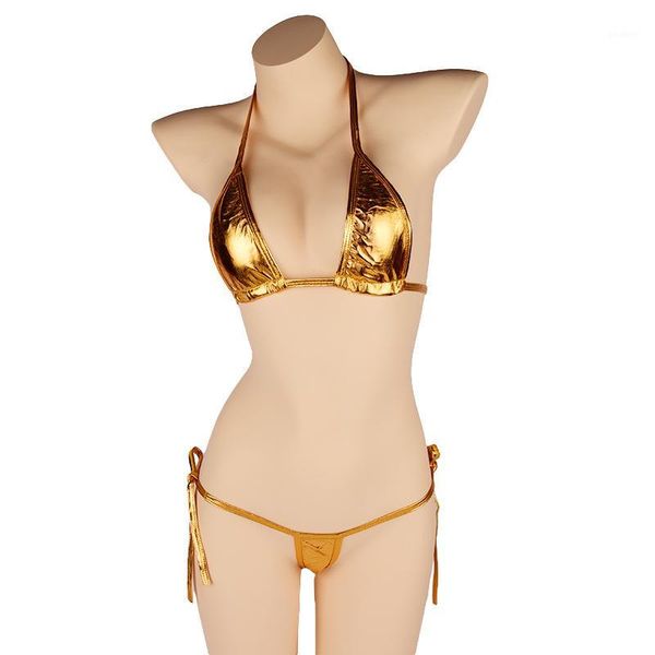 

women faux leather metallic microkini lingerie bra and g-string micro mini bikini underwear swimwear1, Red;black