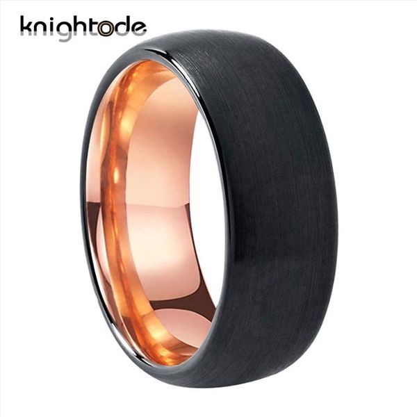 

2 color tungsten carbide wedding ring rose gold inside for men women engagement black dome brushed finish comfort fit, Slivery;golden
