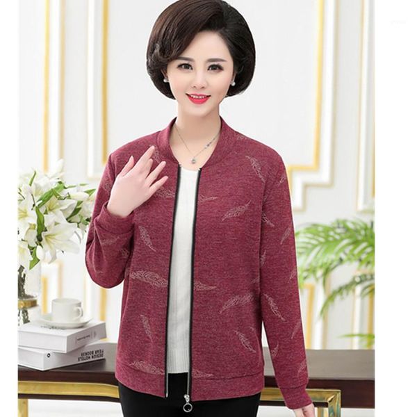 

2020 spring new jacket women plus sizemiddle-aged mother jacket coat long-sleeved zipper print loose casual female f2851, Black;brown