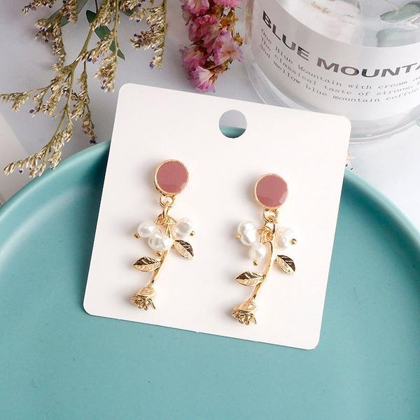 

pearl earrings female rose earrings female cold wind retro minimalist flower1, Golden;silver