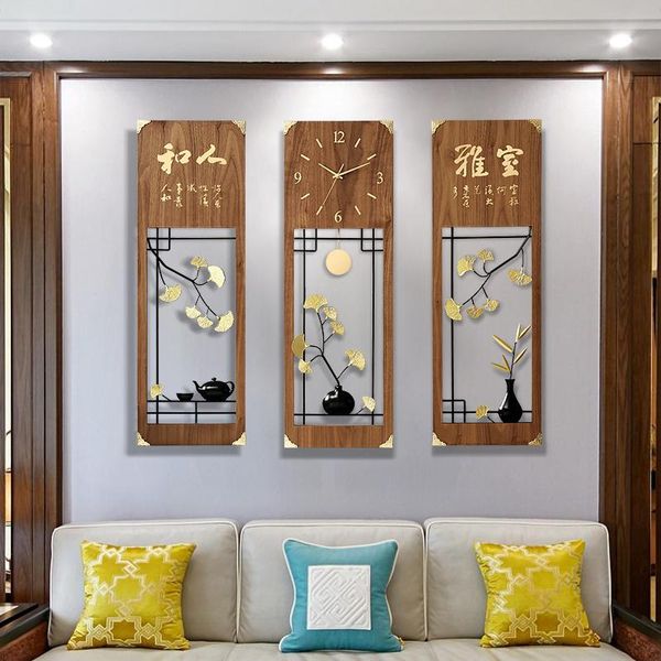 

wall clocks chinese solid wood clock household living room creative fashion art mute wind contracted atmosphere