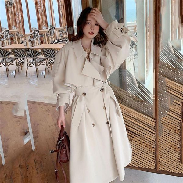 

women's trench coats fashion double breasted windbreaker korean style loose 2021 spring autumn coat m617, Tan;black