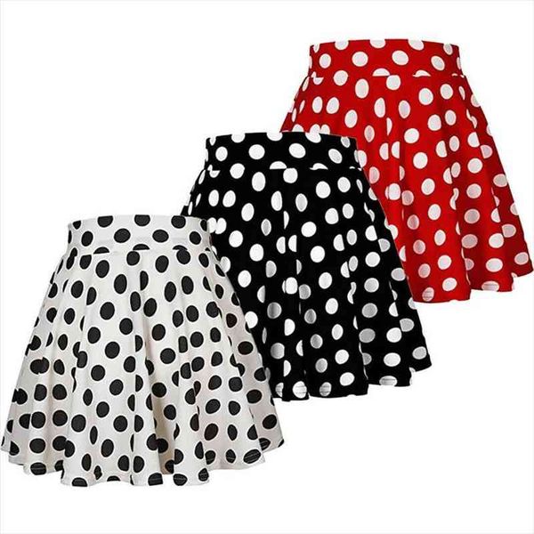 

women skirt black red white polka dot high waist vintage skater faldas mujer plus size school short skirt fashion vestidos