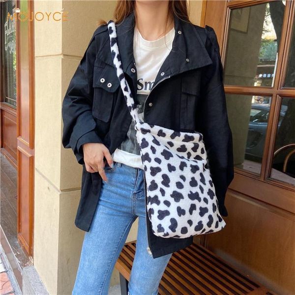 

fashion plush cow milk pattern messenger bag women winter fashion big capacity shoulder crossbody handbag satchel pouch