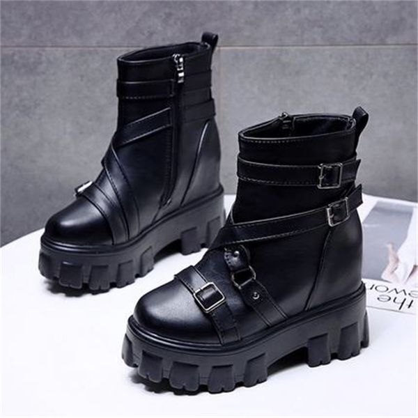 

new thick 2021 leather for growing tall black metal buckle boots short woman winter punk boot njjk