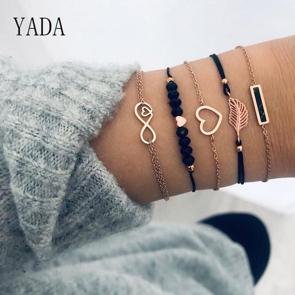 

yada gifts 5 pcs/set love heart gold bracelets&bangles for women bracelets charm friendship crystal jewelry bracelet bt200010 jllcid, Golden;silver